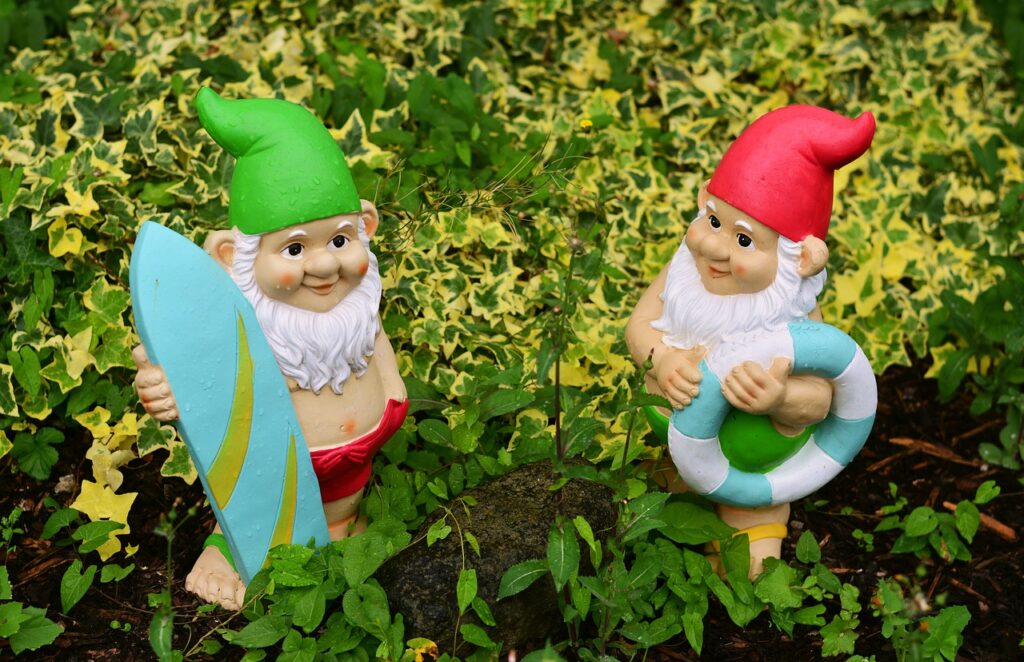 Bathing & Surfing Dwarf Gnomes - History Of Garden Gnomes